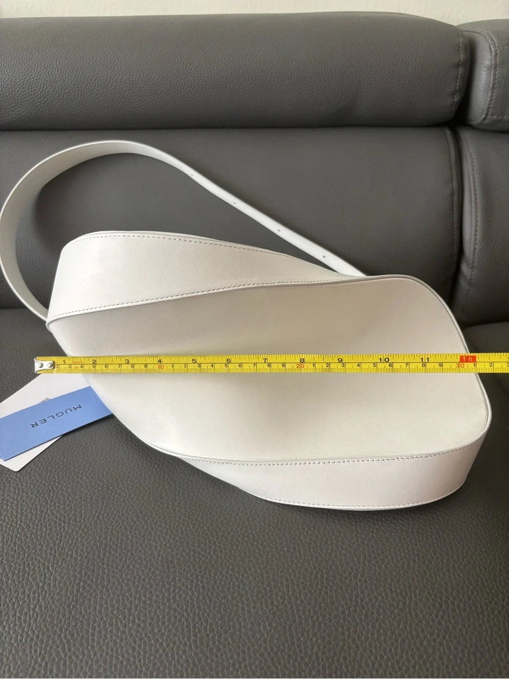Mugler White Crescent Shoulder Bag with Textured Logo